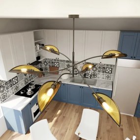 Luster na tyči LOTUS 6xE14/10W/230V čierna/zlatá