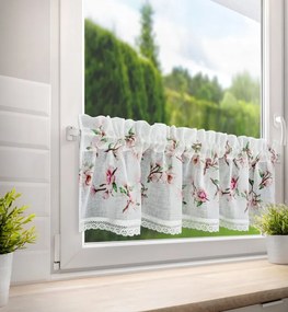 Dekorstudio Kuchynská záclonka ARI zdobená kvetinovou potlačou a čipkou 150 x 30 cm