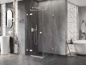 Mexen Lunar T, sklápací sprchový kút ľavý 100 x 100 cm, 8mm číre sklo, biely profil, 834T-100-100-20-00-L