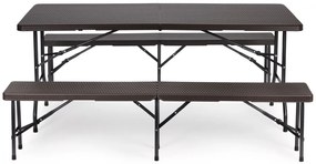 Cateringový stôl 180cm + 2 lavice - ratan