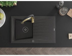 Mexen Cesar, 1-komorový granitový drez 775x470x190 mm a drezová batéria Aster, čierna škvrnitá, 6514-76-73450-57-B