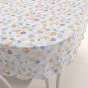 Biante Vianočný dekoračný oválny obrus PML-041 Modrosivé a béžové vločky 100x160 cm