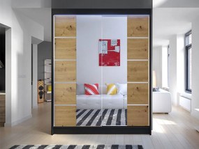 Posuvná skriňa Belgia V, Farby: čierna / biela + zrkadlo, Osvetlenie: osvetlenie LED RGB - farebné