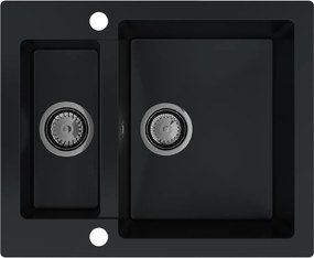 Sink Quality Ferrum, kuchynský granitový drez 605x495x210 mm + čierny sifón, čierna, SKQ-FER.C.5KBO.XB