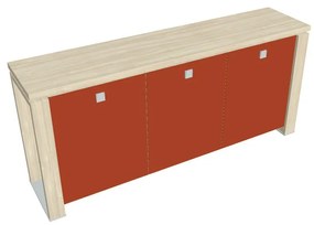 Nízka skriňa Verno+ 200 x 46 x 90 cm, sklenené dvere, agát / oranžová
