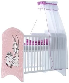 Raj posteli Štandardná detská postieľka "ružová zebra" biela