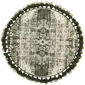 Okrúhly bavlnený koberec so strapcami ø 120 cm krémová biela/zelená KAHTA Beliani