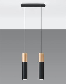 Závesné svietidlo Pablo, 2x drevené/čierne kovové tienidlo