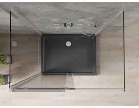 Mexen Omega, 3-stenový sprchovací kút s posuvnými dverami 120 (dvere) x 80 (stena) x 190 cm, 8mm číre sklo, chrómový profil + čierna sprchová vanička SLIM, 825-120-080-01-00-3S-4070