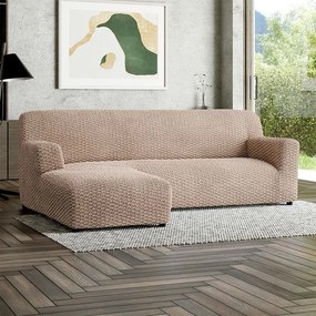 Bielastické poťahy MOSAICO béžové sedačka s otomanom vľavo (š. 170 - 300 cm)