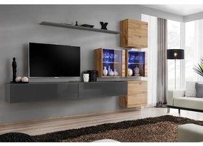 Obývacia stena Switch XIX Sklo +LED Grafit/Wotan
