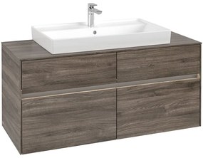 VILLEROY &amp; BOCH Collaro závesná skrinka pod umývadlo na dosku (umývadlo v strede), 4 zásuvky, s LED osvetlením, 1200 x 500 x 548 mm, Stone Oak, C087B0RK