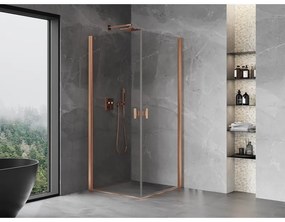 Mexen Mist-B Duo, 2-krídlový výklopný sprchový kút 70 x 70 cm, číre sklo, medený matný profil, 8A2-070-070-65-00