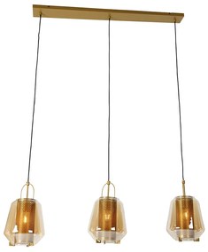Závesná lampa zlatá s jantárovým sklom 23 cm podlhovastá 3-svetlá - Kevin