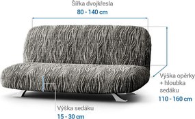 Bielastické poťahy UNIVERSO NOVÉ žíhané čiernobiele dvojkreslo s drevenými rúčkami (š. 80 - 140 cm)