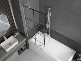 Mexen Next, vaňová zástena 1-krídlová 80 x 150 cm, fixné krídlo, 6 mm číre sklo s čiernym vzorom, biely profil, 895-080-000-00-77-20
