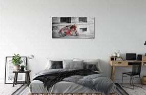 Obraz na skle Červené koleso s košíkom 120x60 cm