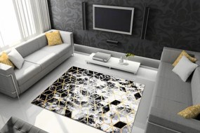 Koberec GLOSS 409A 82 3D kocka - čierny, zlatý, sivý