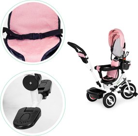 Trojkolka otočná strieška odolné gumové kolesá ružová ECOTOYS