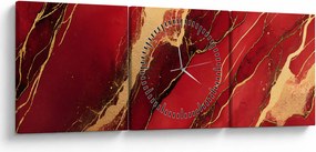 Obraz - Červeno-zlatý mramor (s hodinami) (90x30 cm)