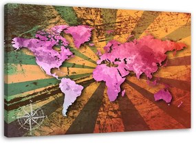 Obraz na plátně Mapa světa růžová Retro - 100x70 cm