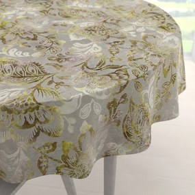 Biante Zamatový okrúhly obrus Tamara TMR-055 Abstraktné zelené kvety na zelenosivom Ø 100 cm