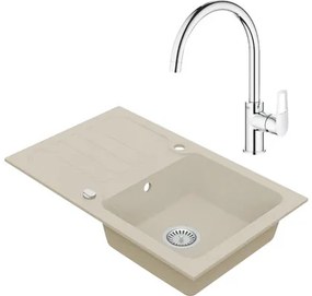 Granitový drez Vima s batériou Grohe Bau Loop 480x780 mm béžový