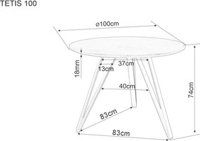 Jedálenský stôl Tetis 100 cm čierny/dub prírodný