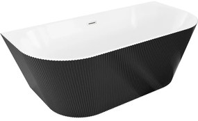 Mexen Oris, voľne stojaca ryhovaná vaňa 150 x 75 cm, biela-čierna, oceľový prepad, 52871507575-97