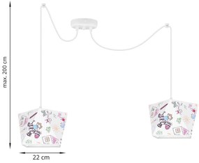 Detské závesné svietidlo Diamond Spider, 2x biele textilné tienidlo so vzorom