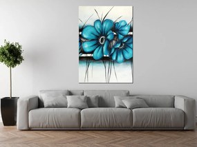 Gario Ručne maľovaný obraz Maľované tyrkysové kvety Rozmery: 100 x 70 cm