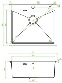 Laveo Malawi, 1-komorový nerezový drez s príslušenstvom 580x500x200 mm, oceľová, LAV-SLMA010D