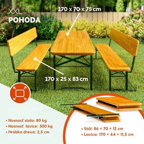 Pivný set PRAKTIK s operadlami, 170cm, hnedá Jurhan