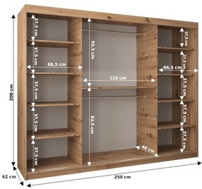 Šatníková skriňa 250 cm Verika 4 250 (biela + čierna). Vlastná spoľahlivá doprava až k Vám domov. 1064319