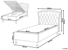Zamatová posteľ s úložným priestorom 90 x 200 cm sivá METZ Beliani