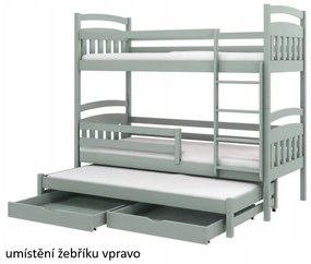 Detská poschodová posteľ z masívu borovice JAKUB III s prístelkou a šuplíky - 200x90 cm - biela