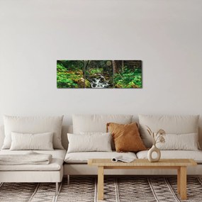 Obraz potoka v lese (s hodinami) (90x30 cm)