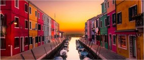 Obraz - Západ slnka, ostrov Burano, Benátky, Taliansko (120x50 cm)