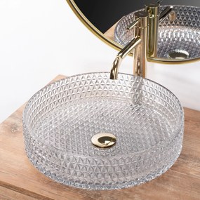 Rea Cristal, sklenené umývadlo na dosku 390x390x95 mm, číra-zlatá matná, REA-U8881
