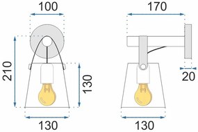 Toolight - Kovová nástenná lampa na pásku APP468-1W, šedá, OSW-00903