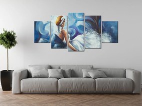 Gario Ručne maľovaný obraz Modrá dáma počas tanca - 5 dielny Rozmery: 100 x 70 cm