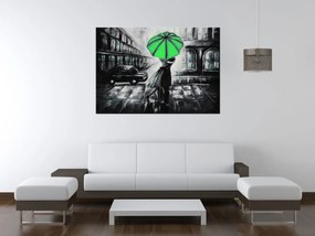 Gario Ručne maľovaný obraz Zelený bozk v daždi Rozmery: 100 x 70 cm