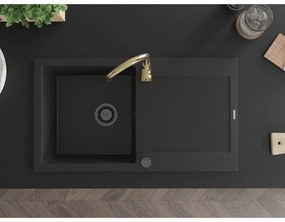 Mexen Leo, drez granitový 900x500x190 mm, 1-komorový a zlatá batéria Telma, čierna, 6501-77-670200-50-B