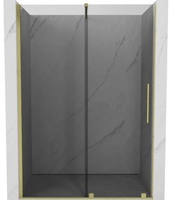 Mexen Velar, posuvné sprchové dvere do otvoru 140 cm, 8mm šedé sklo, zlatá matná, 871-140-000-41-55