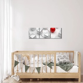 Obraz abstrakcie - kocky s guľou (s hodinami) (90x30 cm)