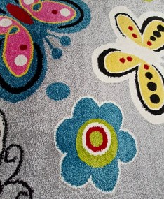 HU Viacfarebný detský koberec Kids Motýle 581 L.grey sivé Rozmer: 60x100 cm