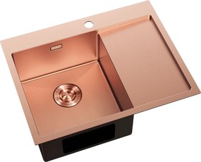 Mexen Exar, 1-komorový nerezový drez s odkvapkávačom, ľavý, 620 x 480 mm, brúsená meď, vzor voština, 6431621005L-65HC