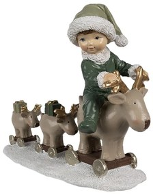 Zelená vianočná dekorácia chlapec na soboch - 17*8*14 cm