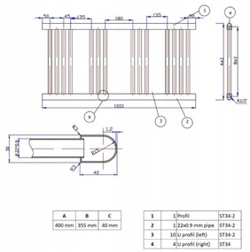 Erga Puerto, vykurovacie teleso 400x800 mm, 311W, čierna matná, ERG-PUERTO/800/400/355/BLACK