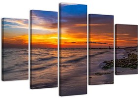 Obraz na plátně pětidílný Moře při západu slunce - 100x70 cm